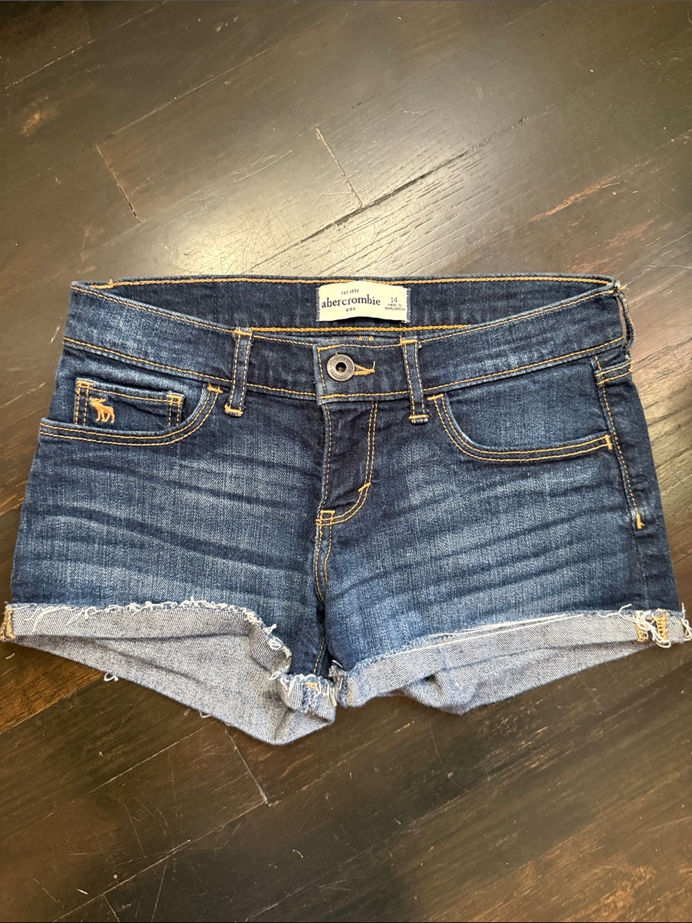 Abercrombie & Fitch Dark Blue Rolled Hem Denim Shorts